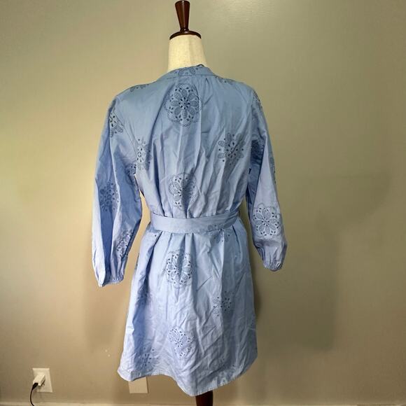 ZARA Women's Rubberized Embroidery Poplin Dress Size M In Sky Blue - Picture 6 of 12